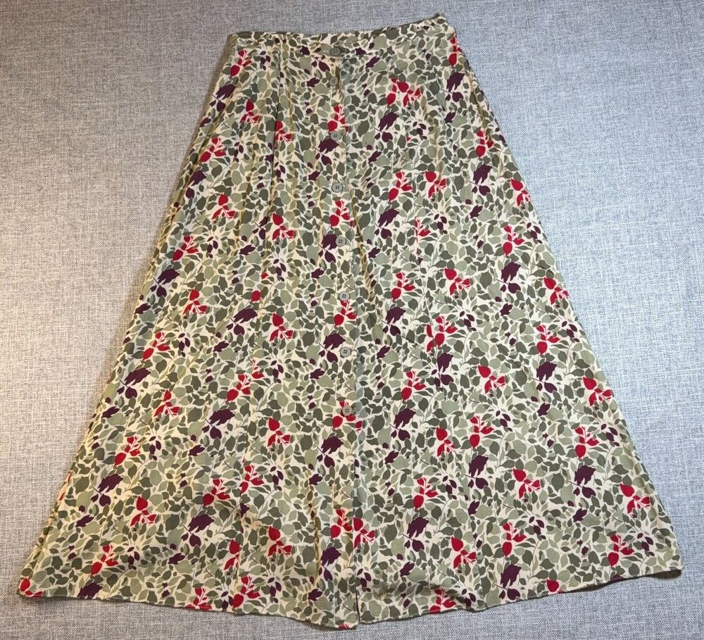 G.H. Bass Women’s Size 8 Floral Midi Skirt Button Front A-Line Cottagecore
